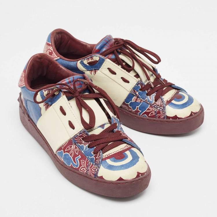 Pre Owned Valentino Multicolor Floral Printed Leather Low Top Sneakers Size 36.5