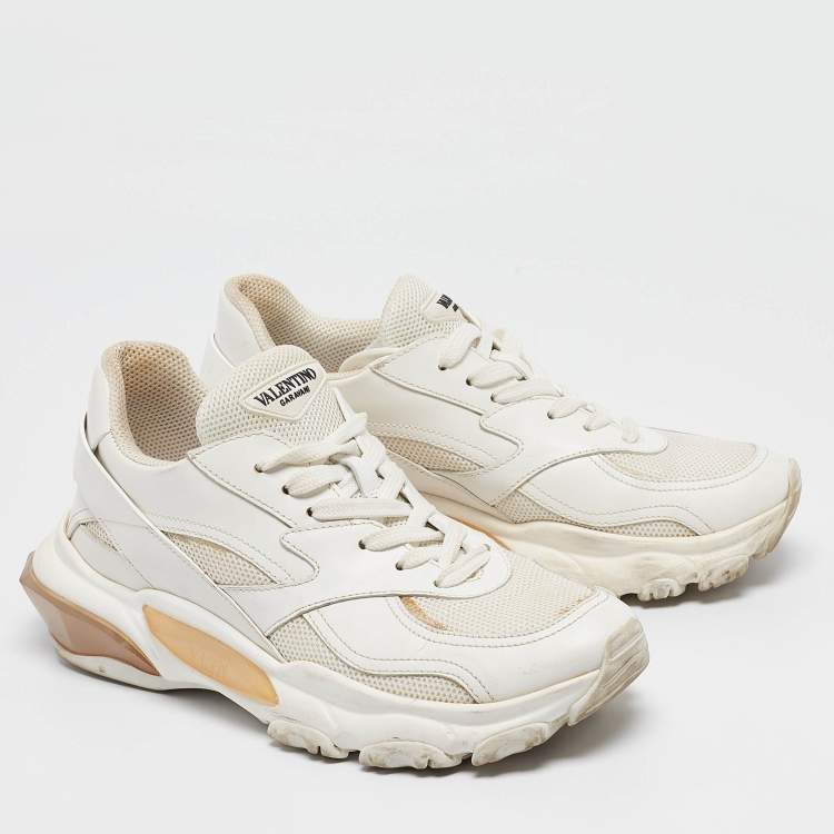 Pre Owned Valentino White Leather and Mesh Climbers Sneakers Size 37.5