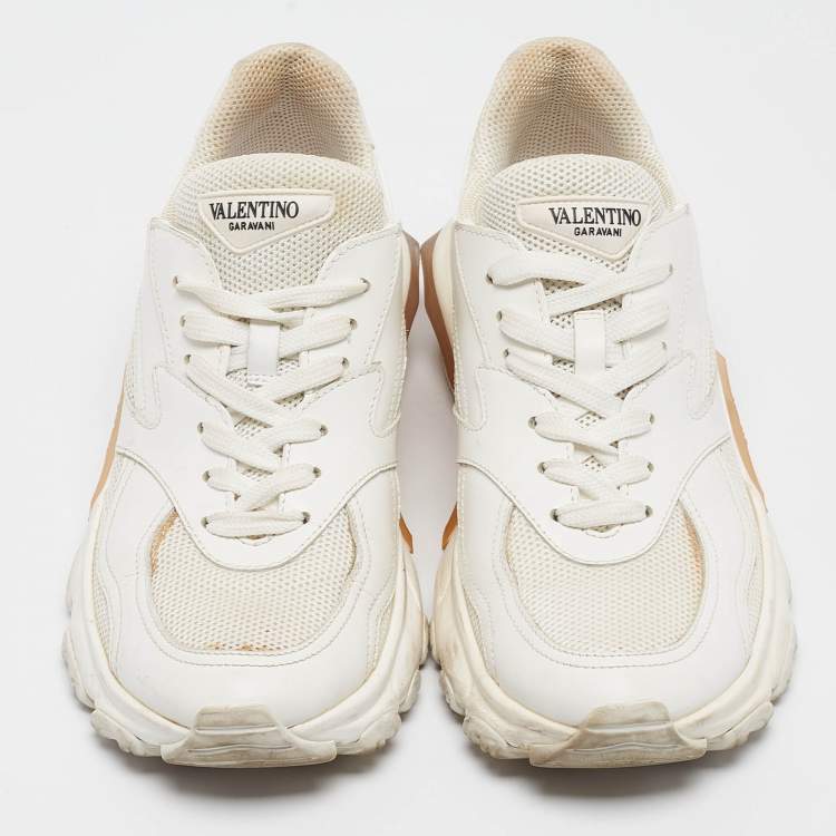 Pre Owned Valentino White Leather and Mesh Climbers Sneakers Size 37.5