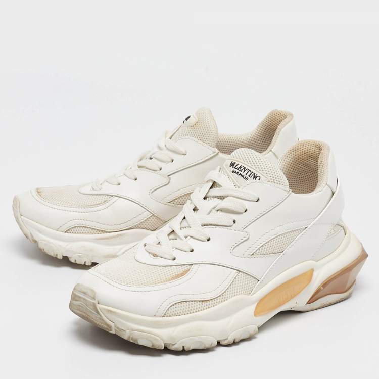 Pre Owned Valentino White Leather and Mesh Climbers Sneakers Size 37.5