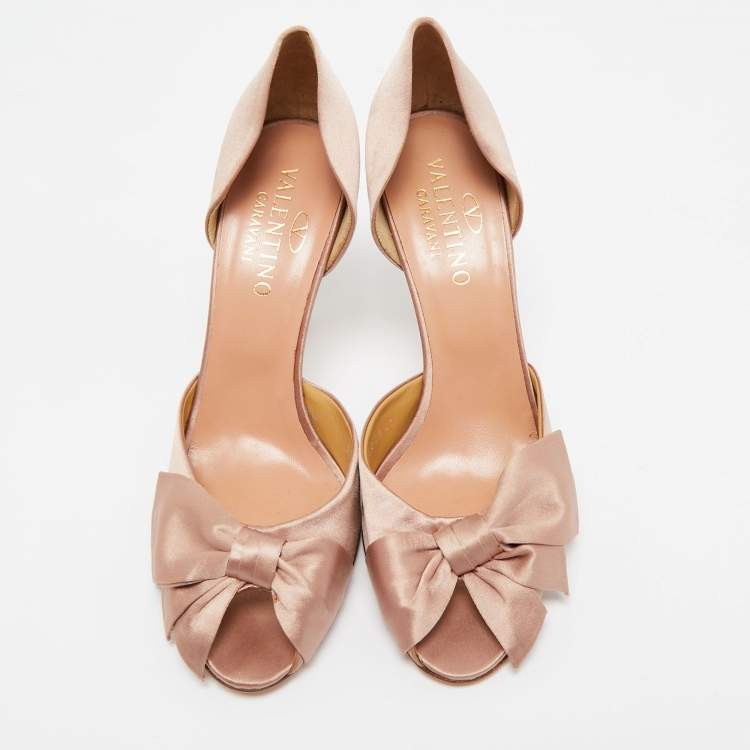 Pre Owned Valentino Light Pink Satin Bow Peep Toe Pumps Size 41