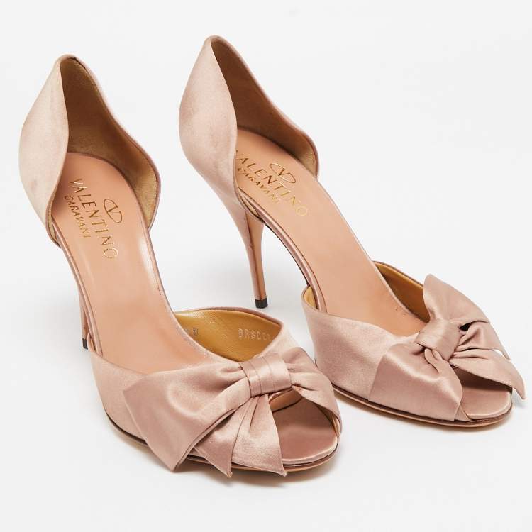 Pre Owned Valentino Light Pink Satin Bow Peep Toe Pumps Size 41