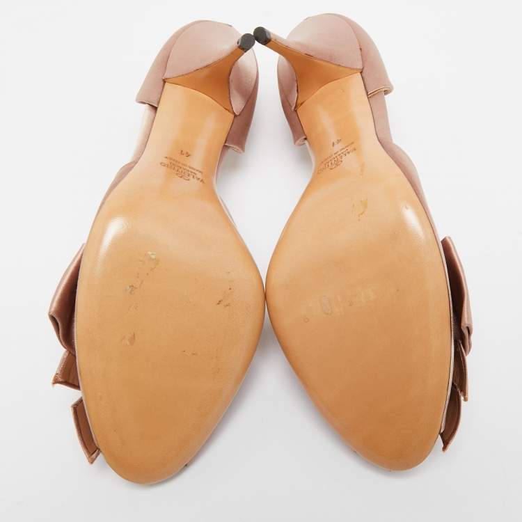 Pre Owned Valentino Light Pink Satin Bow Peep Toe Pumps Size 41