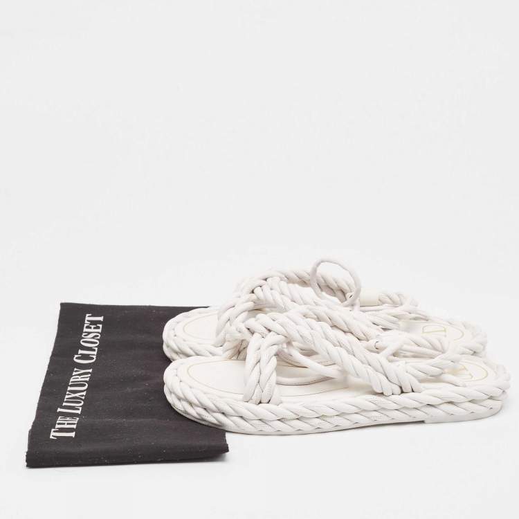 Pre Owned Valentino White Braided Leather Ankle Tie Flats Size 39