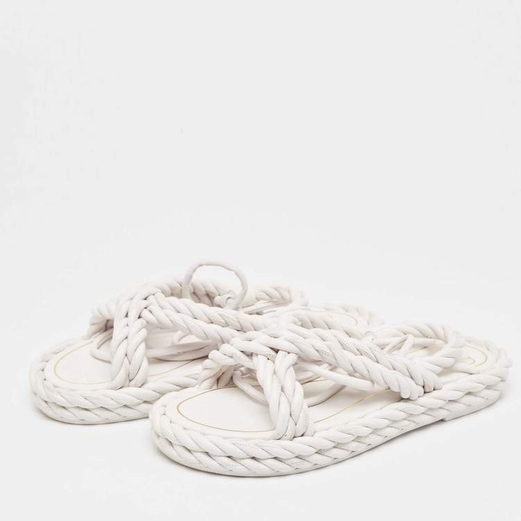 Pre Owned Valentino White Braided Leather Ankle Tie Flats Size 39