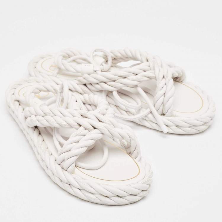 Pre Owned Valentino White Braided Leather Ankle Tie Flats Size 39