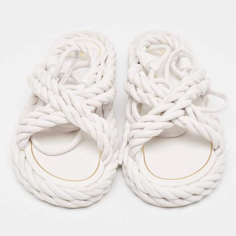 Pre Owned Valentino White Braided Leather Ankle Tie Flats Size 39