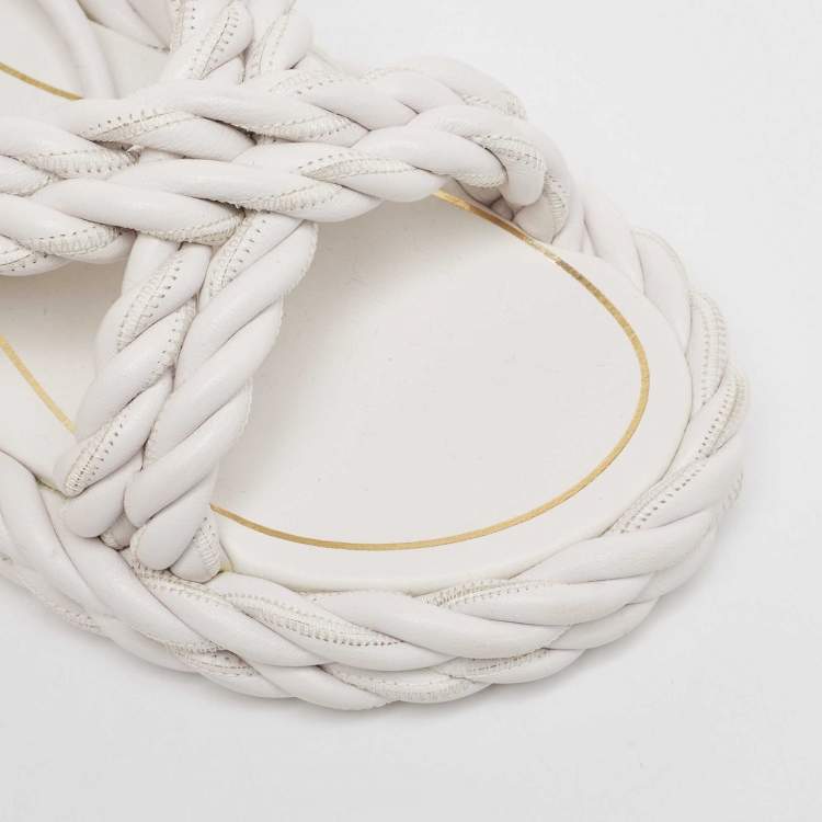 Pre Owned Valentino White Braided Leather Ankle Tie Flats Size 39