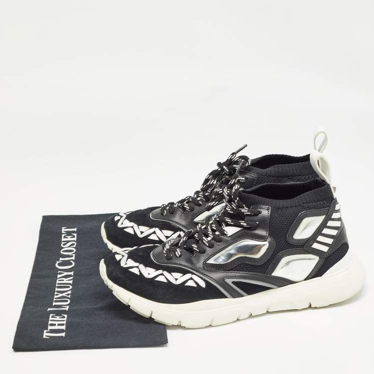 Pre Owned Valentino Black Suede and Leather Rockstud Sneakers Size 41