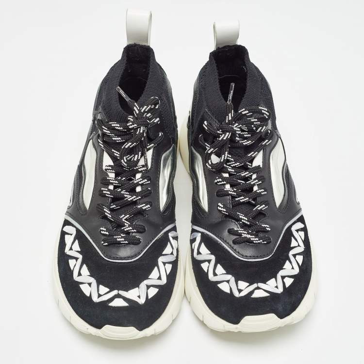 Pre Owned Valentino Black Suede and Leather Rockstud Sneakers Size 41