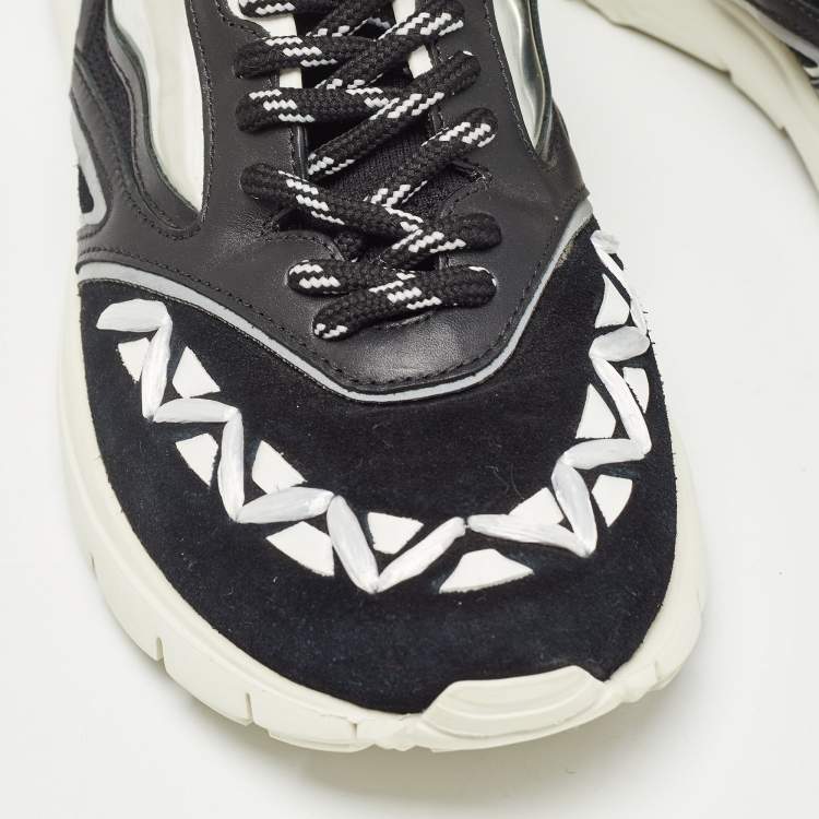 Pre Owned Valentino Black Suede and Leather Rockstud Sneakers Size 41