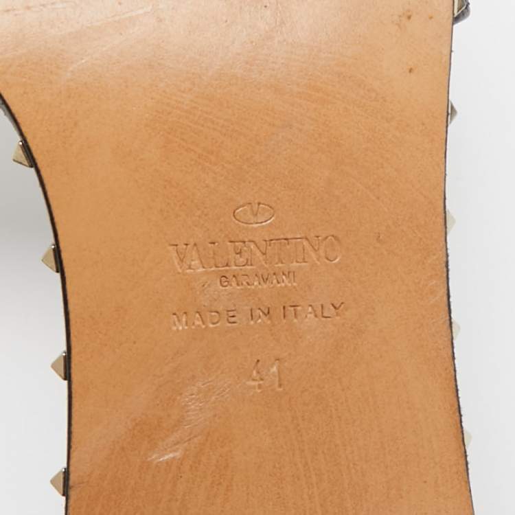 Pre Owned Valentino Black Leather Rockstud  Sandals Size 41