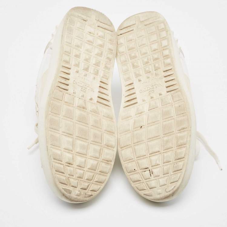 Pre Owned Valentino White Leather Rockstud  Sneakers Size 37