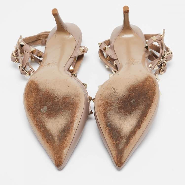 Pre Owned Valentino Dusty Pink Leather Rockstud Ankle Strap Pumps Size 41