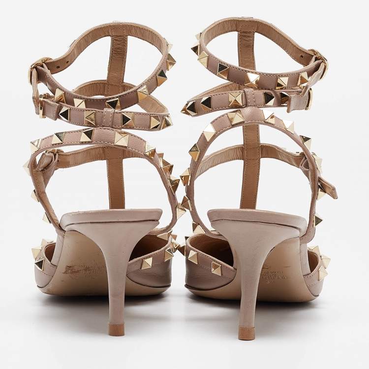 Pre Owned Valentino Dusty Pink Leather Rockstud Ankle Strap Pumps Size 41