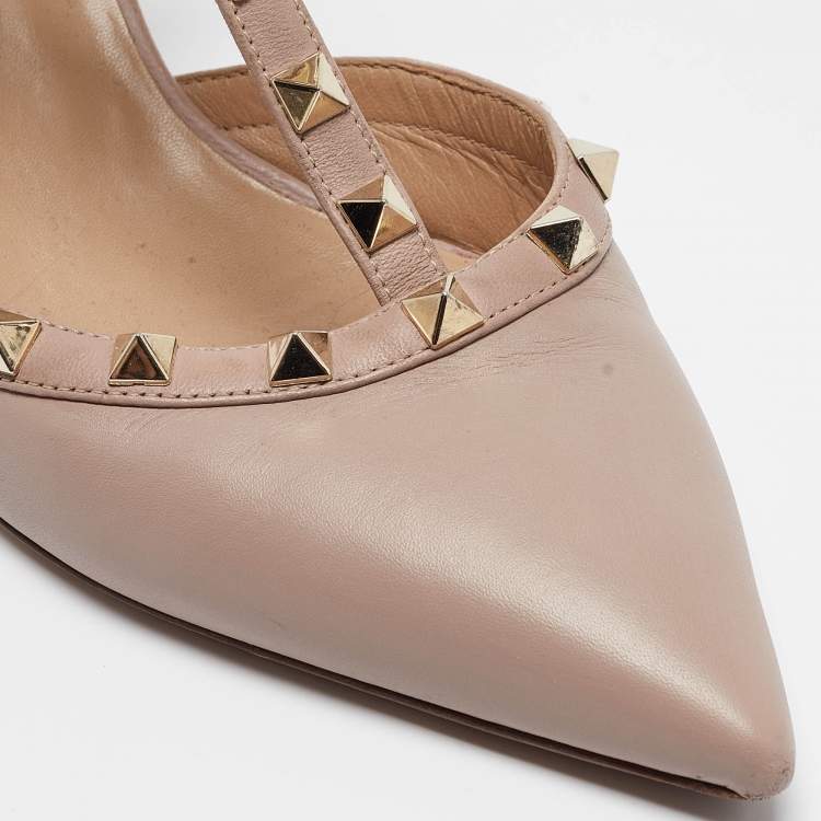 Pre Owned Valentino Dusty Pink Leather Rockstud Ankle Strap Pumps Size 41