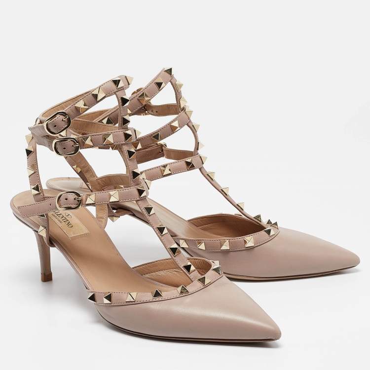 Pre Owned Valentino Dusty Pink Leather Rockstud Ankle Strap Pumps Size 41