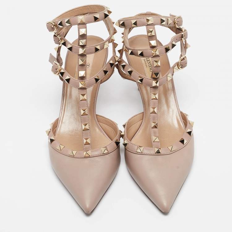 Pre Owned Valentino Dusty Pink Leather Rockstud Ankle Strap Pumps Size 41