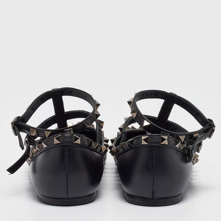 Pre Owned Valentino Black Leather Rockstud Ballet Flats Size 39