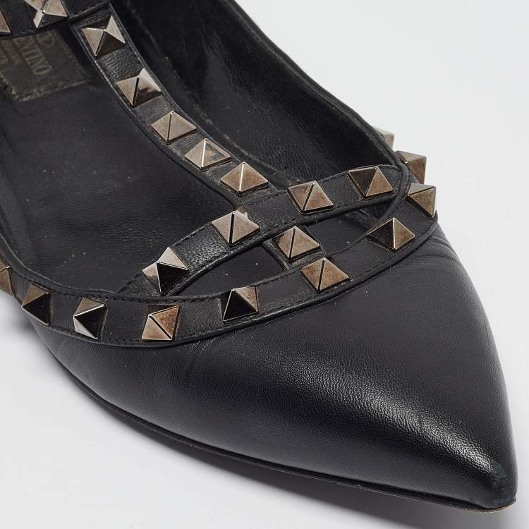 Pre Owned Valentino Black Leather Rockstud Ballet Flats Size 39
