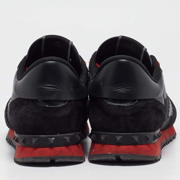 Pre Owned Valentino Black Leather and Suede Rockrunner Lace Up Sneakers Size 42.5