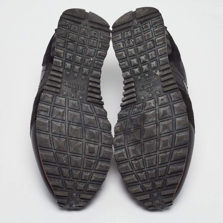 Pre Owned Valentino Black Leather and Suede Rockrunner Lace Up Sneakers Size 42.5