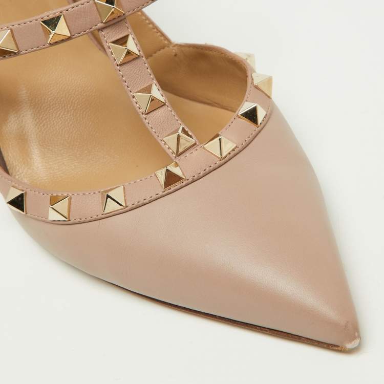 Pre Owned Valentino Pink Leather Rockstud Ankle Strap Cage Sandals Size 42