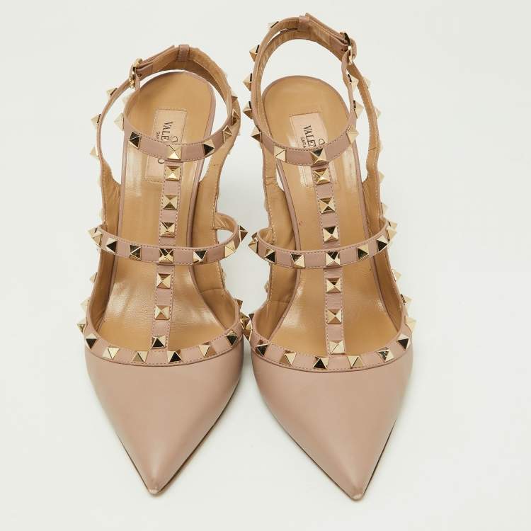 Pre Owned Valentino Pink Leather Rockstud Ankle Strap Cage Sandals Size 42