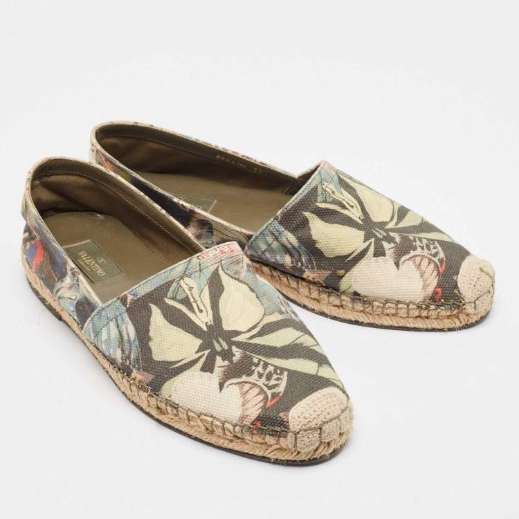 Pre Owned Valentino Multicolor Butterfly Print Canvas Espadrille Flats Size 39