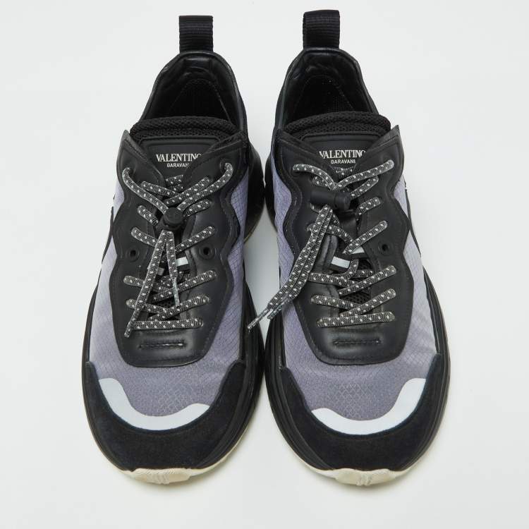 Pre Owned Valentino Black Mesh and Suede Bounce Low Top Sneakers Size 37