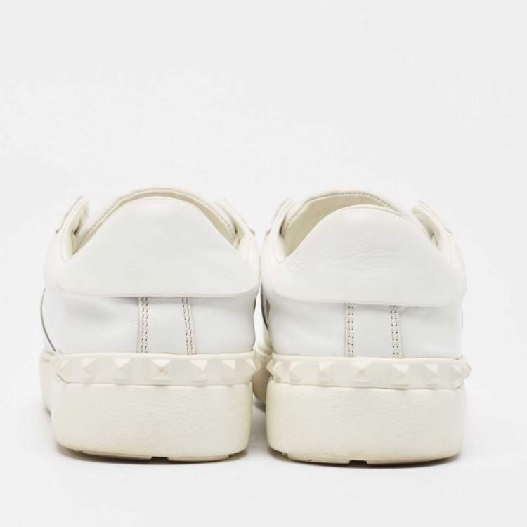 Pre Owned Valentino White Leather Rockstud Lace Up Sneakers Size 38