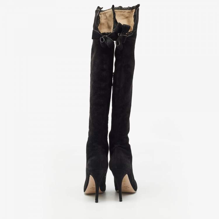 Pre Owned Valentino Black Suede Knee Length Boots Size 39