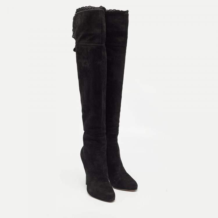 Pre Owned Valentino Black Suede Knee Length Boots Size 39