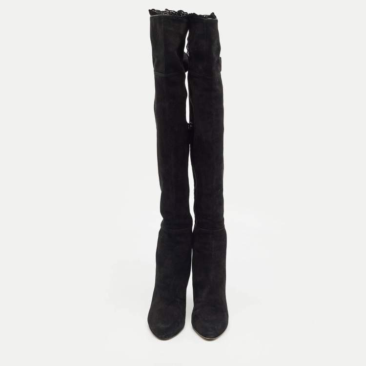Pre Owned Valentino Black Suede Knee Length Boots Size 39