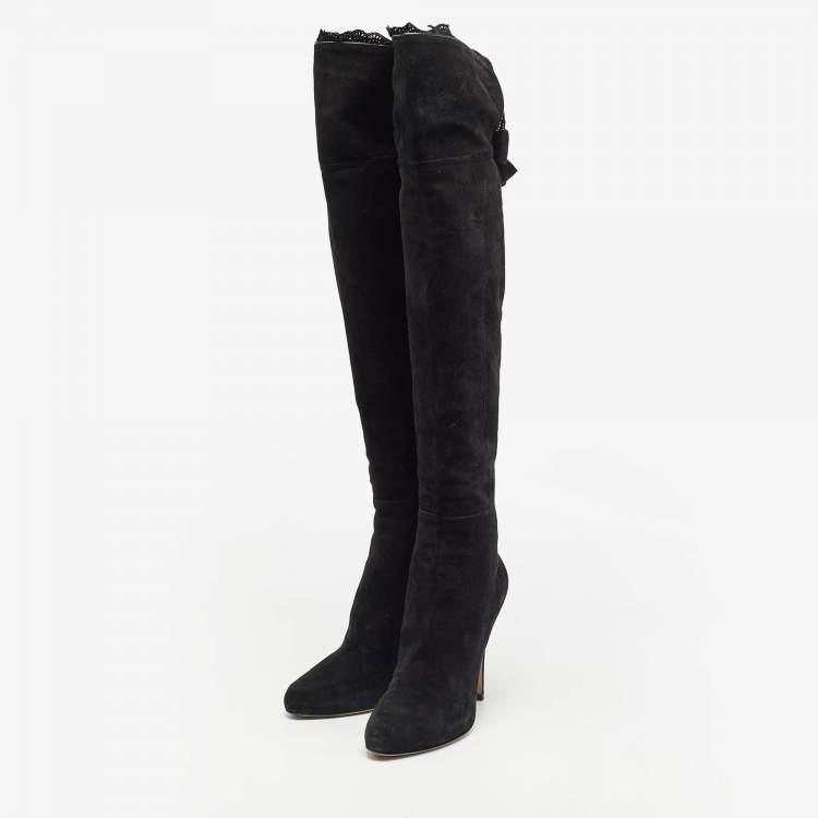 Pre Owned Valentino Black Suede Knee Length Boots Size 39