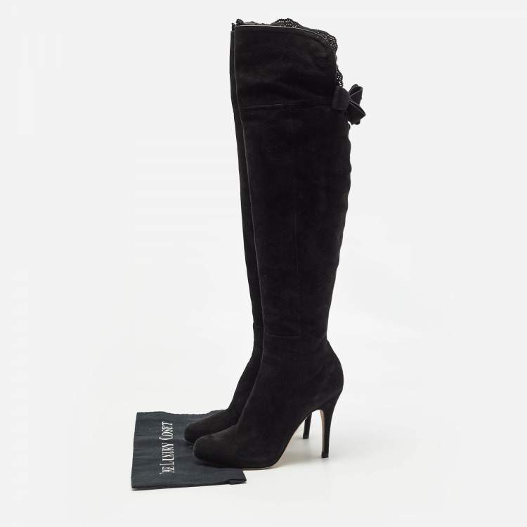 Pre Owned Valentino Black Suede Knee Length Boots Size 39