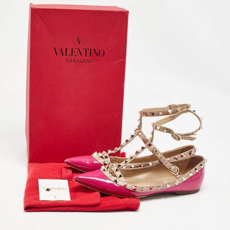 Pre Owned Valentino Pink Leather and Patent Rockstud Ballet Flats Size 36.5