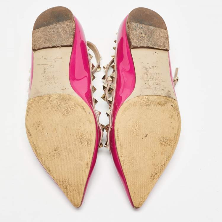 Pre Owned Valentino Pink Leather and Patent Rockstud Ballet Flats Size 36.5