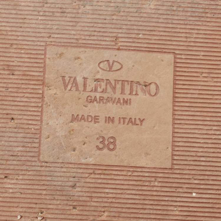 Pre Owned Valentino Green Leather Rockstud Flat Slides Size 38