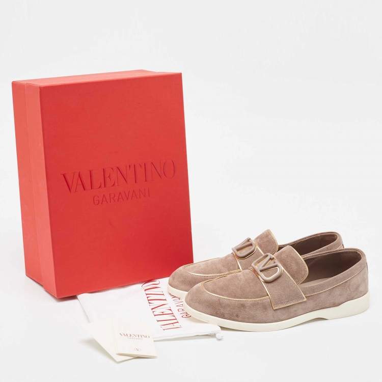 Pre Owned Valentino Grey Suede Logo Slip On Loafers Size 40.5