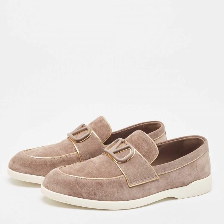 Pre Owned Valentino Grey Suede Logo Slip On Loafers Size 40.5