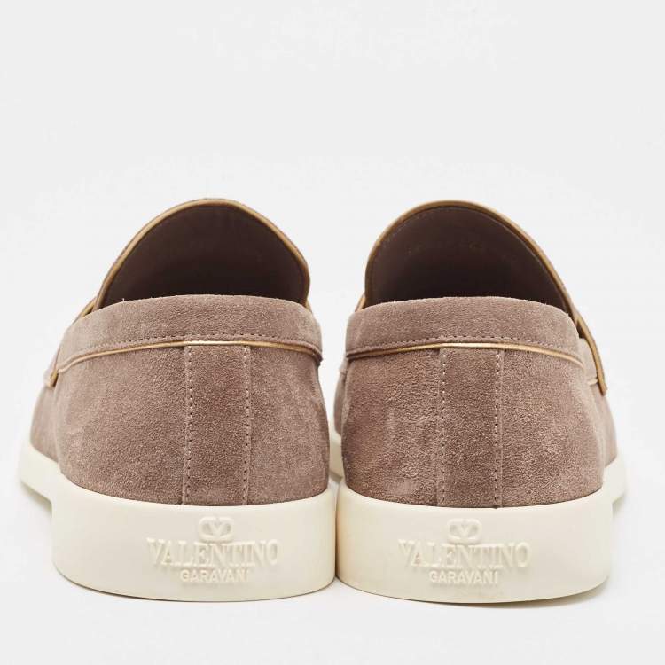 Pre Owned Valentino Grey Suede Logo Slip On Loafers Size 40.5