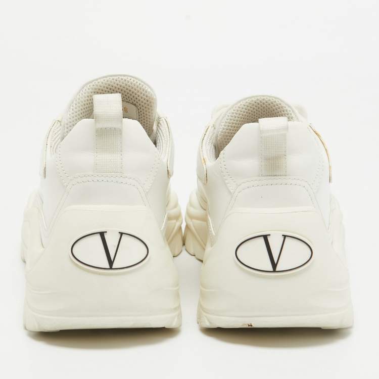 Pre Owned Valentino White Leather Bounce Lace Up Sneakers Size 38