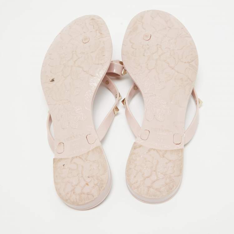 Pre Owned Valentino Pink Jelly Rockstud Bow Thong Flats Size 39