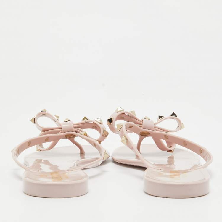 Pre Owned Valentino Pink Jelly Rockstud Bow Thong Flats Size 39