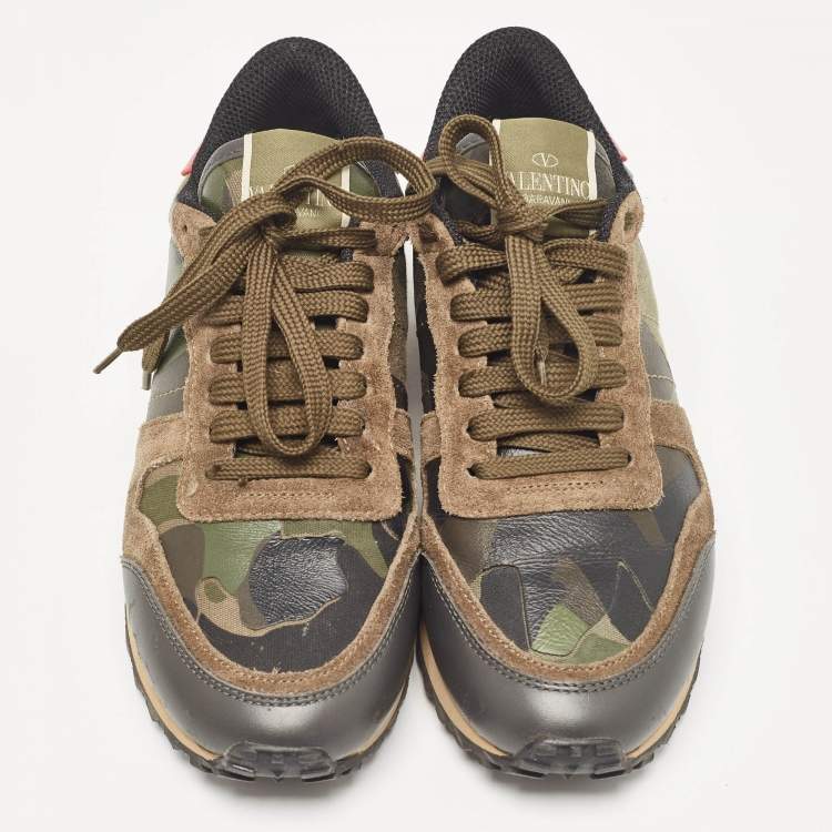 Pre Owned Valentino Multicolor Camouflage Print Canvas and Leather Rockrunner Sneakers Size 37