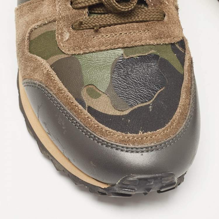 Pre Owned Valentino Multicolor Camouflage Print Canvas and Leather Rockrunner Sneakers Size 37