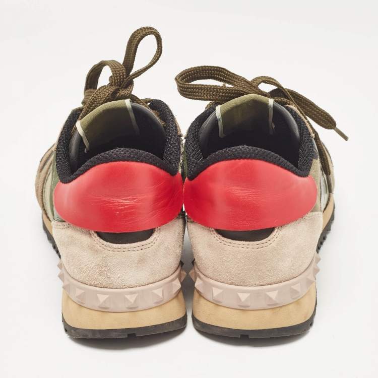 Pre Owned Valentino Multicolor Camouflage Print Canvas and Leather Rockrunner Sneakers Size 37