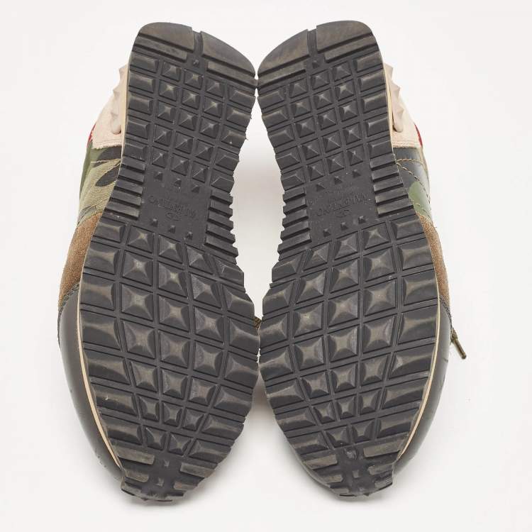 Pre Owned Valentino Multicolor Camouflage Print Canvas and Leather Rockrunner Sneakers Size 37