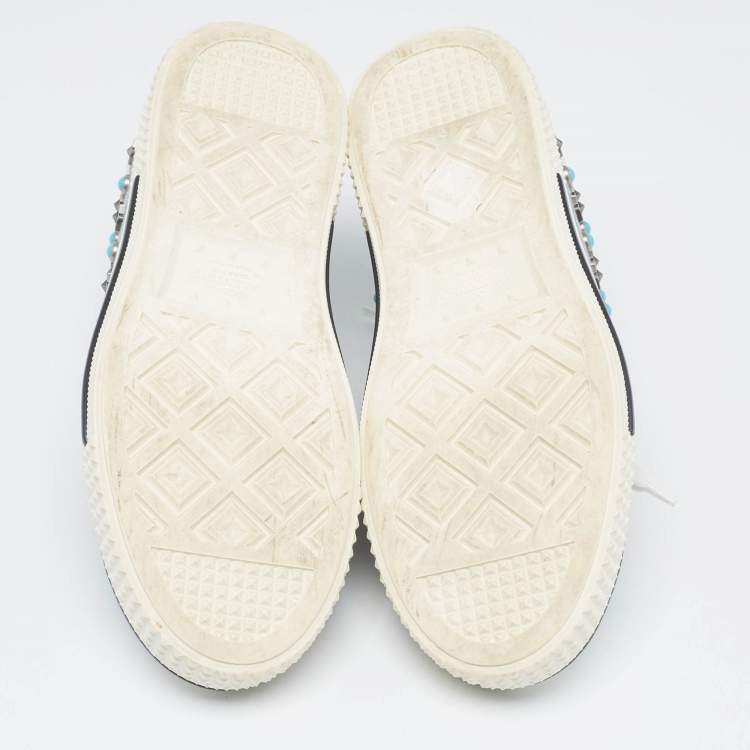 Pre Owned Valentino Blue/White Denim and Leather Star Studded Sneakers Size 39